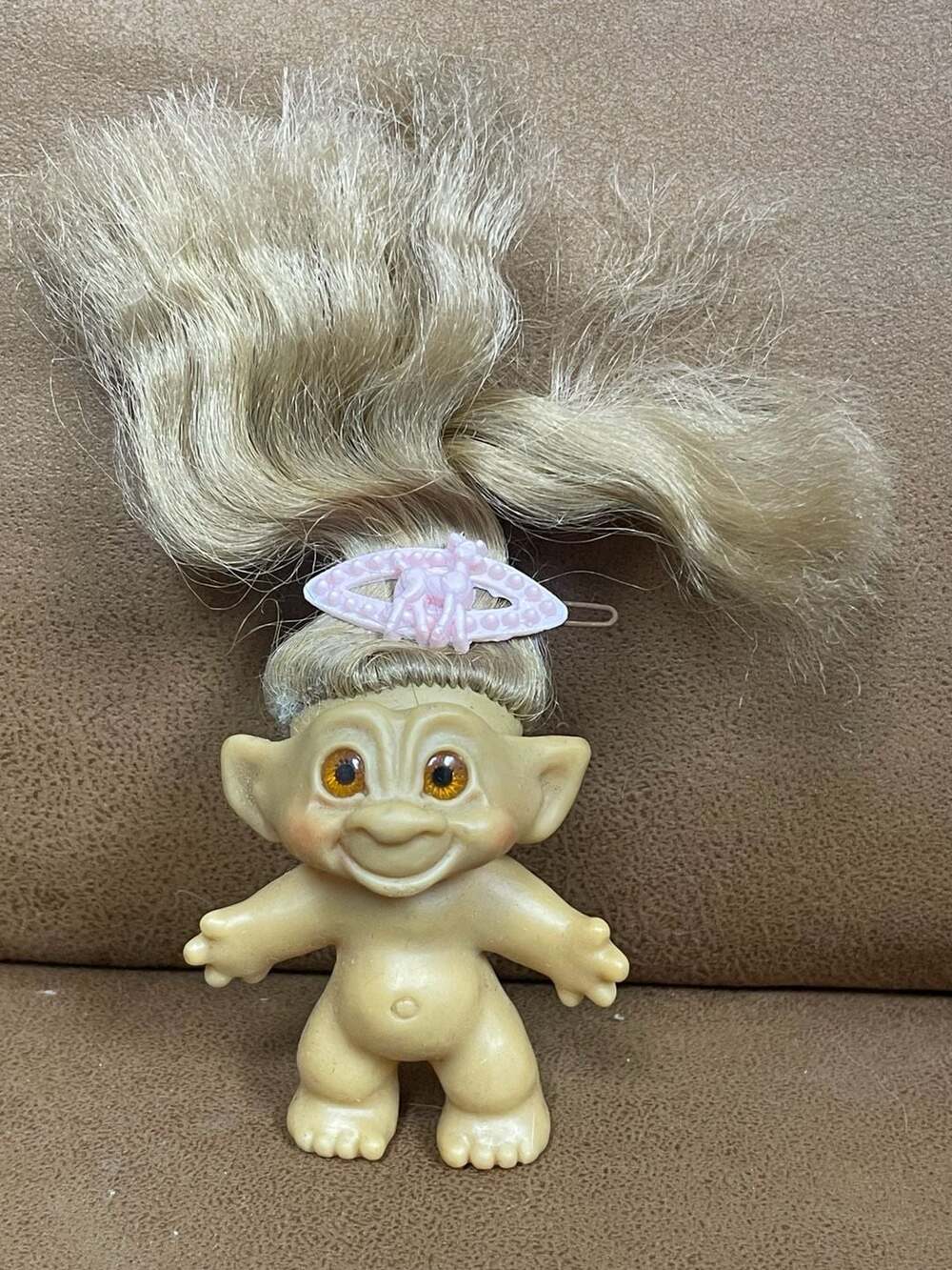 Vintage 1960s Dam Era TAB Troll Doll 3 Inch with Blonde Hair and Painted Orange